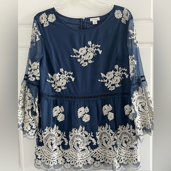 Sundance Fleur In Bloom Lace Overlay Floral Embroidered Bell Sleeve Blouse Large - Picture 3 of 15